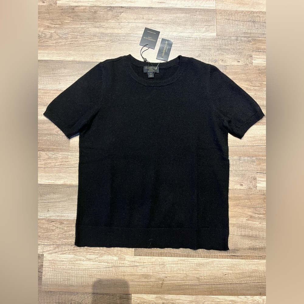 NWT Charter Club Black Cashmere Short Sleeve Top